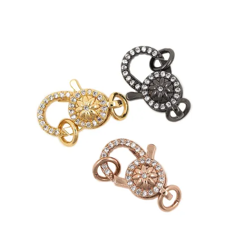 Gold Plated Copper Micro Pave Zirconia Flower Lobster Clasp Connector For DIY Jewelry Making Necklaces Bracelets Finding