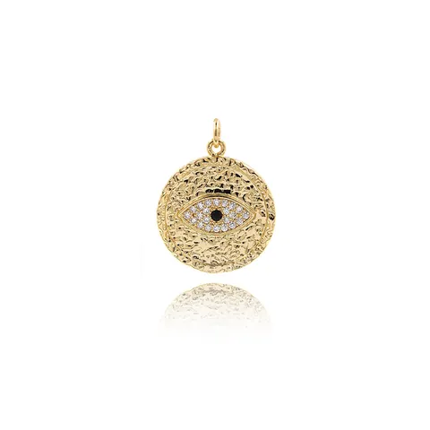 Vintage Round Hammered Copper Zirconia Evil Eye Pendant Only Without Chain Gold Rose Gold Silver Black For DIY Necklace Jewelry Making Gift Women