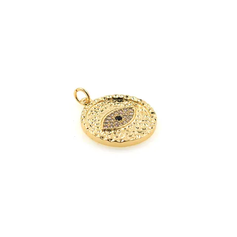 Vintage Round Hammered Copper Zirconia Evil Eye Pendant Only Without Chain Gold Rose Gold Silver Black For DIY Necklace Jewelry Making Gift Women