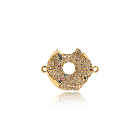 Jewelry Making Findings Copper Gold Plated Micro Pave Zirconia Bitten Donut Connectors For DIY Bracelets Necklaces Jewelry