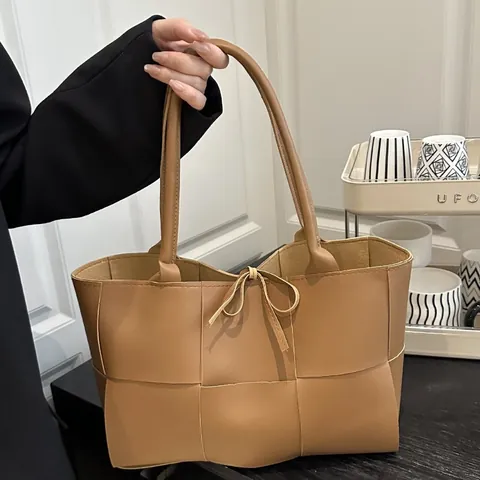 Retro Gewebte PU Leder Tote Bag Für Damen Große Kapazität Umhängetasche Mit Kleiner Tasche Intrecciato Stil Handtaschen Set