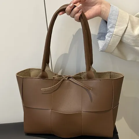 Retro Gewebte PU Leder Tote Bag Für Damen Große Kapazität Umhängetasche Mit Kleiner Tasche Intrecciato Stil Handtaschen Set