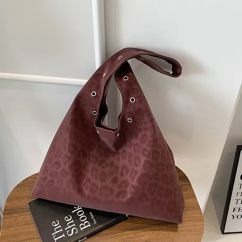 Γυναικεία Vintage Τσάντα Tote με Λεοπάρ Σχέδιο Μεγάλη Χωρητικότητα Τεχνητό Καστόρι Τσάντα Ώμου με Μεταλλικούς Κρίκους