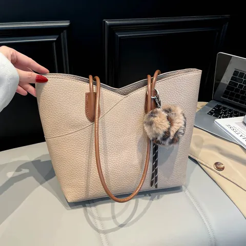 Bolso Tote de Cuero PU de Gran Capacidad para Mujer Minimalista Urbano Textura Lichi Bolso de Hombro Con Adorno de Corazón Leopardo Bolso de Mano Casual