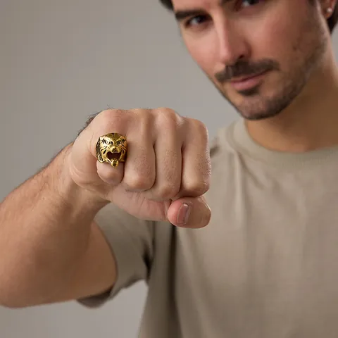 Anello da Uomo in Acciaio Inossidabile 316L Vintage Punk con Testa di Tigre PVD Oro Argento Nero Gioielli Biker