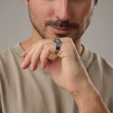 Vintage Viking Wolf Head Stainless Steel Ring For Men Retro Celtic Knot Relief Distressed Punk Rock Street Finger Ring Jewelry