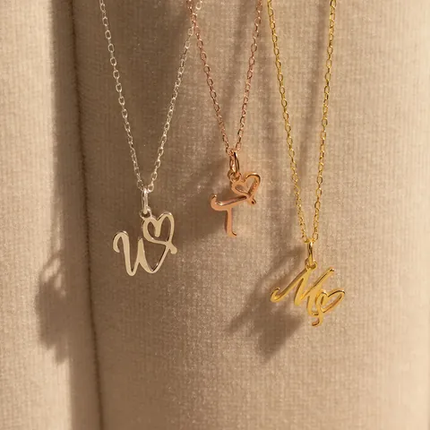 Stainless Steel Heart Initial Letter Pendant Necklace For Women Gold Silver Plated Rhinestone Alphabet A-Z Necklace Jewelry Gift