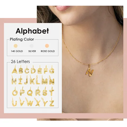 Collana con Ciondolo a Lettera in Acciaio Inossidabile Oro Argento Texture Sunburst Catena a Sfere Gioielli Minimalisti Donna