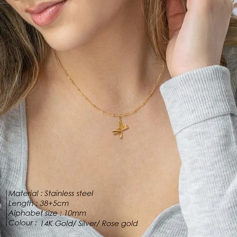 Collana con Ciondolo a Lettera in Acciaio Inossidabile Oro Argento Texture Sunburst Catena a Sfere Gioielli Minimalisti Donna
