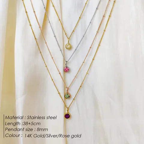 Collana Con Ciondolo Pietra Portafortuna In Acciaio Inossidabile Per Donna Catena Satellitare Placcata Oro 14K Gioielli Strass