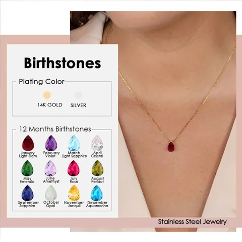 Minimalistische 316L Edelstahl 14K Vergoldete Geburtsstein Kette Elegante Wassertropfen Zirkonia Anhänger Halskette Für Damen Täglicher Modeschmuck
