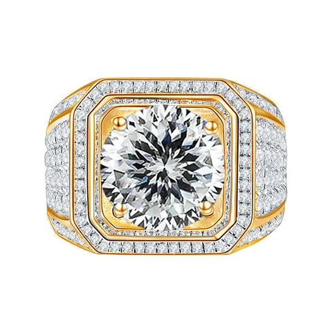 Luxury Moissanite Men Ring 925 Sterling Silver Gold Plated Hip Hop Iced Out Business Square Fashion Finger Jewelry