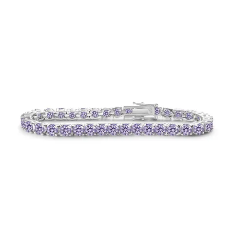 Klassisches 925 Sterlingsilber Moissanit Tennis Armband Rundschliff Pink Blau Lila Zirkonia Funkelndes Kettenarmband Schmuck Für Damen Hochzeit Geburtstagsgeschenk