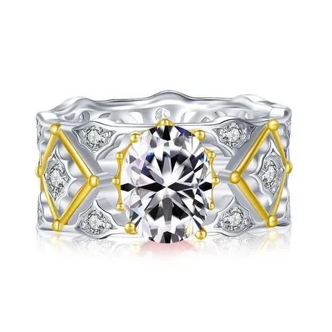 S925 Sterling Silver Oval Moissanite Ring Vintage 2 Carat Colored Gemstone Luxury Hollow Design Finger Ring For Women Wedding Jewelry