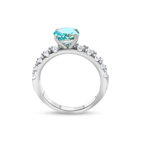 Lujoso Anillo de Plata de Ley 925 con Moissanita Redonda y Circonitas Laterales para Boda y Compromiso Joyería para Mujer
