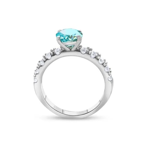 Luxury 925 Sterling Silver Round Moissanite Ring Brilliant Zirconia Side Stones Four Prong Wedding Engagement Jewelry For Women