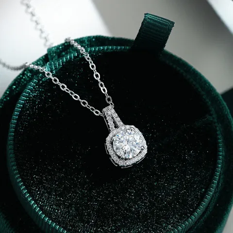 S925 Sterling Silver Square Halo Moissanite Pendant Necklace Round Cut Brilliant Zirconia Jewelry For Women Anniversary Gift