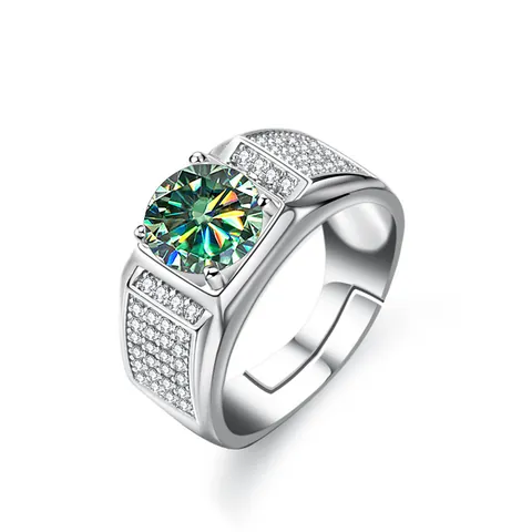 Luxe Moissanite S925 Sterling Zilveren Heren Ring Rond Geslepen D Kleur VVS1 Met GRA Certificaat Verstelbare Luxe Sieraden