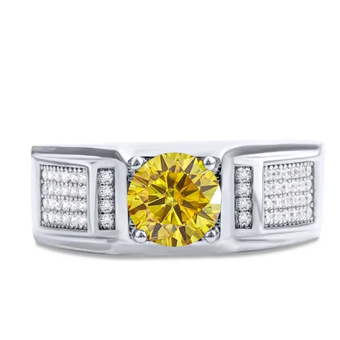 Luxury 925 Sterling Silver Moissanite Ring For Men Platinum Plated Round Cut Wide Band Business Wedding Jewelry Band