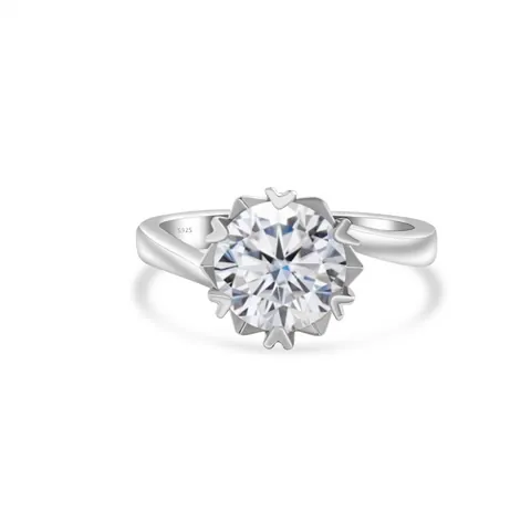 Bague Luxueuse en Moissanite Ronde 2 Carats Argent Sterling 925 Serti Flocon de Neige Bague de Fiançailles Mariage Bijoux Femme