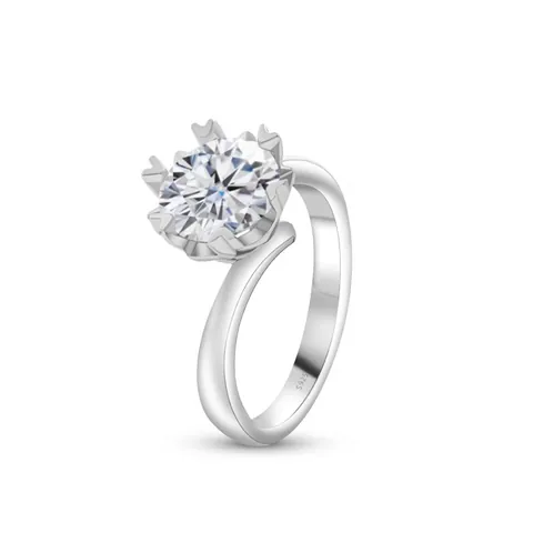 Bague Luxueuse en Moissanite Ronde 2 Carats Argent Sterling 925 Serti Flocon de Neige Bague de Fiançailles Mariage Bijoux Femme