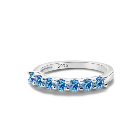 925 Sterling Silver Moissanite Multi Stone Row Ring For Women Minimalist Inlaid Round Colorful Eternity Finger Ring Fashion Jewelry Gift