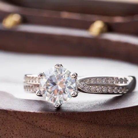 Classic 925 Sterling Silver Moissanite Ring Six Prong Round Brilliant Cut Engagement Wedding Ring For Women Fine Jewelry Gift