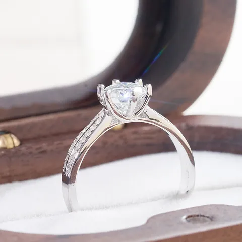 Classic 925 Sterling Silver Moissanite Ring Six Prong Round Brilliant Cut Engagement Wedding Ring For Women Fine Jewelry Gift