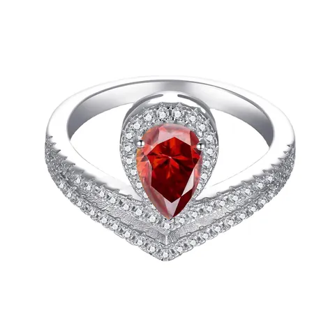 Luxury 925 Sterling Silver Pear Cut Moissanite Ring V Shaped Crown Design Elegant Unique Jewelry For Women Gift