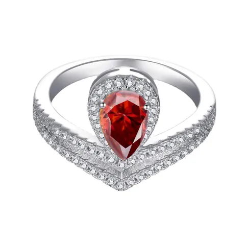 Luxury 925 Sterling Silver Pear Cut Moissanite Ring V Shaped Crown Design Elegant Unique Jewelry For Women Gift