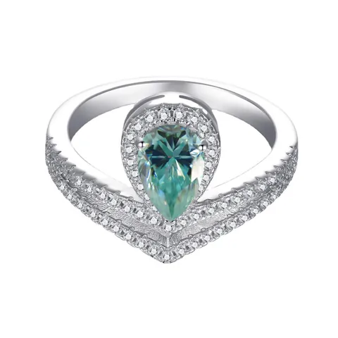 Luxury 925 Sterling Silver Pear Cut Moissanite Ring V Shaped Crown Design Elegant Unique Jewelry For Women Gift