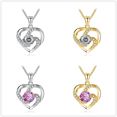 925 Sterling Silver Moissanite Heart Pendant Necklace For Women Elegant Intertwined Heart Box Chain Jewelry Gift For Her