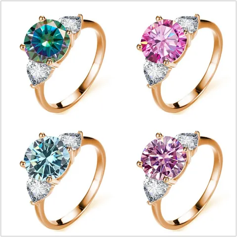 Luxus 925 Sterlingsilber Moissanit Ring Rundschliff Drei Steine Ring Mit Herz Seitensteinen Für Hochzeit Party Schmuck Damen