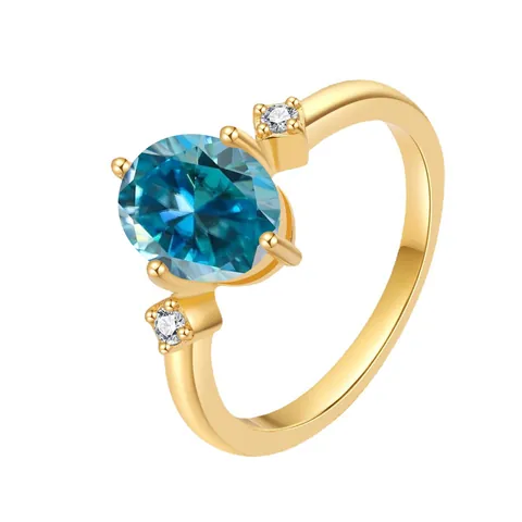 Luxury 925 Sterling Silver 2 Carat Oval Moissanite Ring Gold Plated Three Stone Jewelry For Women Wedding Engagement Gift