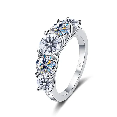 S925 Sterling Silver Moissanite Ring For Women Sparkling Five Stone Row Ring D Color Round Cut Wedding Anniversary Jewelry