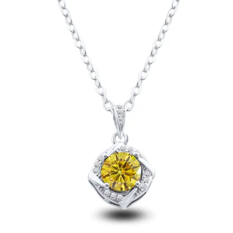 S925 Sterling Silver 1ct Moissanite Pendant Necklace Square Geometric Windmill Design Clavicle Chain Jewelry For Women Gift
