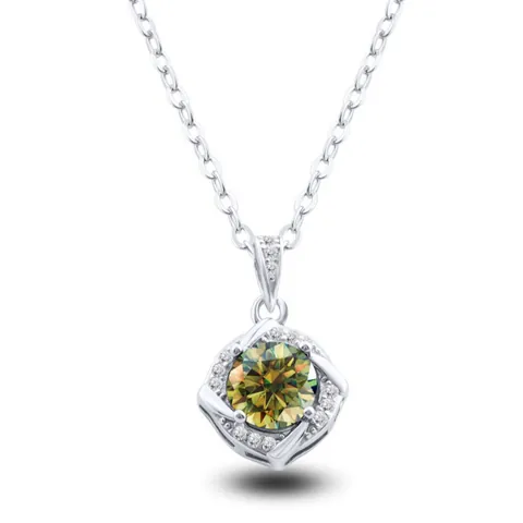 S925 Sterling Silver 1ct Moissanite Pendant Necklace Square Geometric Windmill Design Clavicle Chain Jewelry For Women Gift