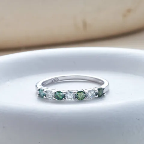 Luxury 925 Sterling Silver Moissanite Eternity Ring Round Cut Colorful Stone Wedding Band Finger Ring For Women Men Jewelry