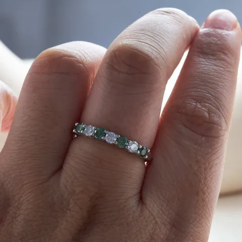 Luxury 925 Sterling Silver Moissanite Eternity Ring Round Cut Colorful Stone Wedding Band Finger Ring For Women Men Jewelry