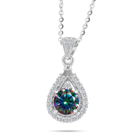 925 Sterling Silver Moissanite Necklace For Women Round Cut Pear Shaped Teardrop Pendant Halo Gemstone Clavicle Chain Jewelry Gift