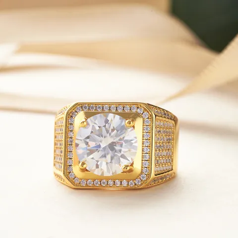 Luxurious 925 Sterling Silver Moissanite Ring Gold Plated Hip Hop Square Pave Band Jewelry For Men Banquet Party Accessories