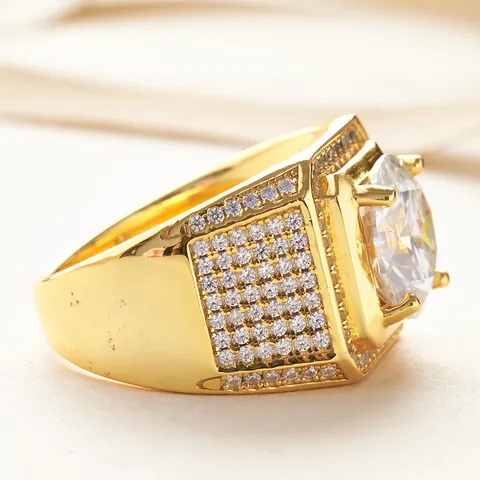 Luxurious 925 Sterling Silver Moissanite Ring Gold Plated Hip Hop Square Pave Band Jewelry For Men Banquet Party Accessories