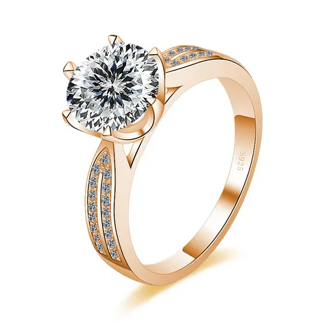 Anello in Argento Sterling S925 Con Moissanite Da Donna Taglio Rotondo Incastonatura A Sei Griffe Placcato Oro Rosa Gioielli Per Matrimonio