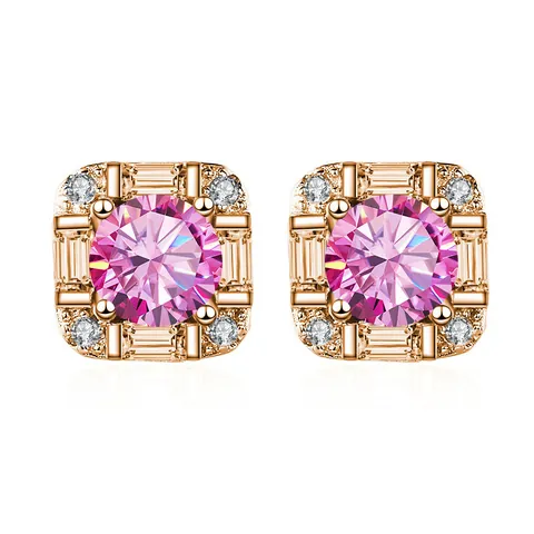 Luxury 925 Sterling Silver Rose Gold Plated Square Moissanite Stud Earrings For Women Elegant Halo Jewelry Fine Gift