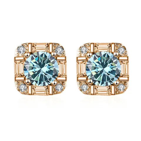Luxury 925 Sterling Silver Rose Gold Plated Square Moissanite Stud Earrings For Women Elegant Halo Jewelry Fine Gift