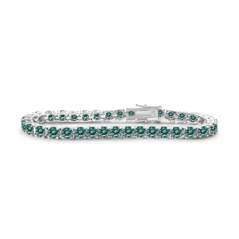 925 Sterlingsilber Platiniert Moissanit Tennis Armband Blaugrün Rundschliff Eingelegt Schmuck Für Damen Party Geschenk