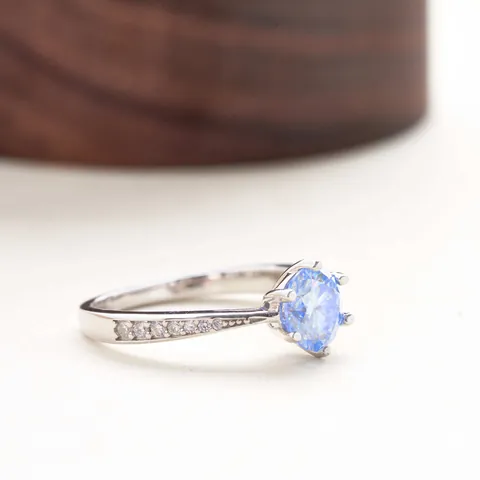 925 Sterling Silver Royal Blue Round Moissanite Ring For Women Six Prong Setting Luxury Engagement Ring With GRA Certificate