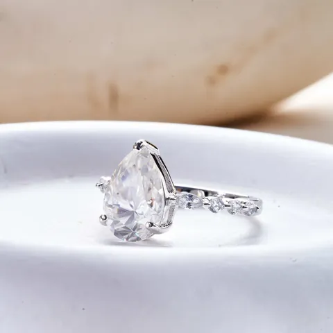 4 Carat D Color Pear Cut Moissanite Ring For Women 925 Sterling Silver Marquise Side Stones Engagement Wedding Jewelry Gift