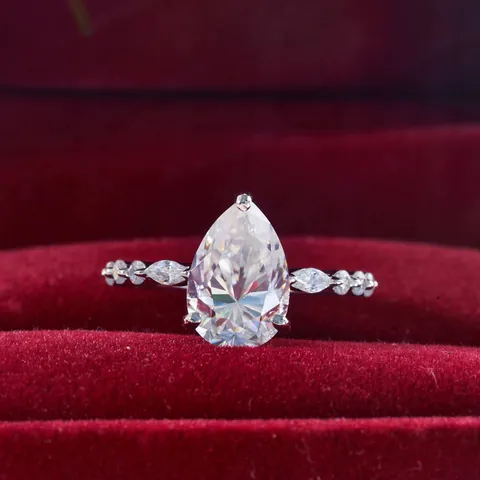 4 Carat D Color Pear Cut Moissanite Ring For Women 925 Sterling Silver Marquise Side Stones Engagement Wedding Jewelry Gift