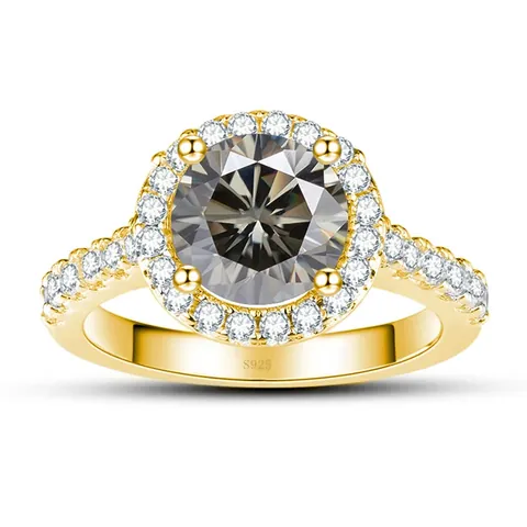 Bague Moissanite 1 Carat Argent Sterling 925 Plaqué Or Coupe Ronde Halo Engagement Mariage Bague Pour Femme Bijoux Cadeau
